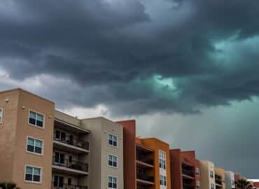 Storm clouds over a Florida condominium building after a skipped condo insurance appraisal left the association underinsured