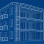 Insurance appraisal illustration of a condo building with one side cut away to show the empty framed shell inside